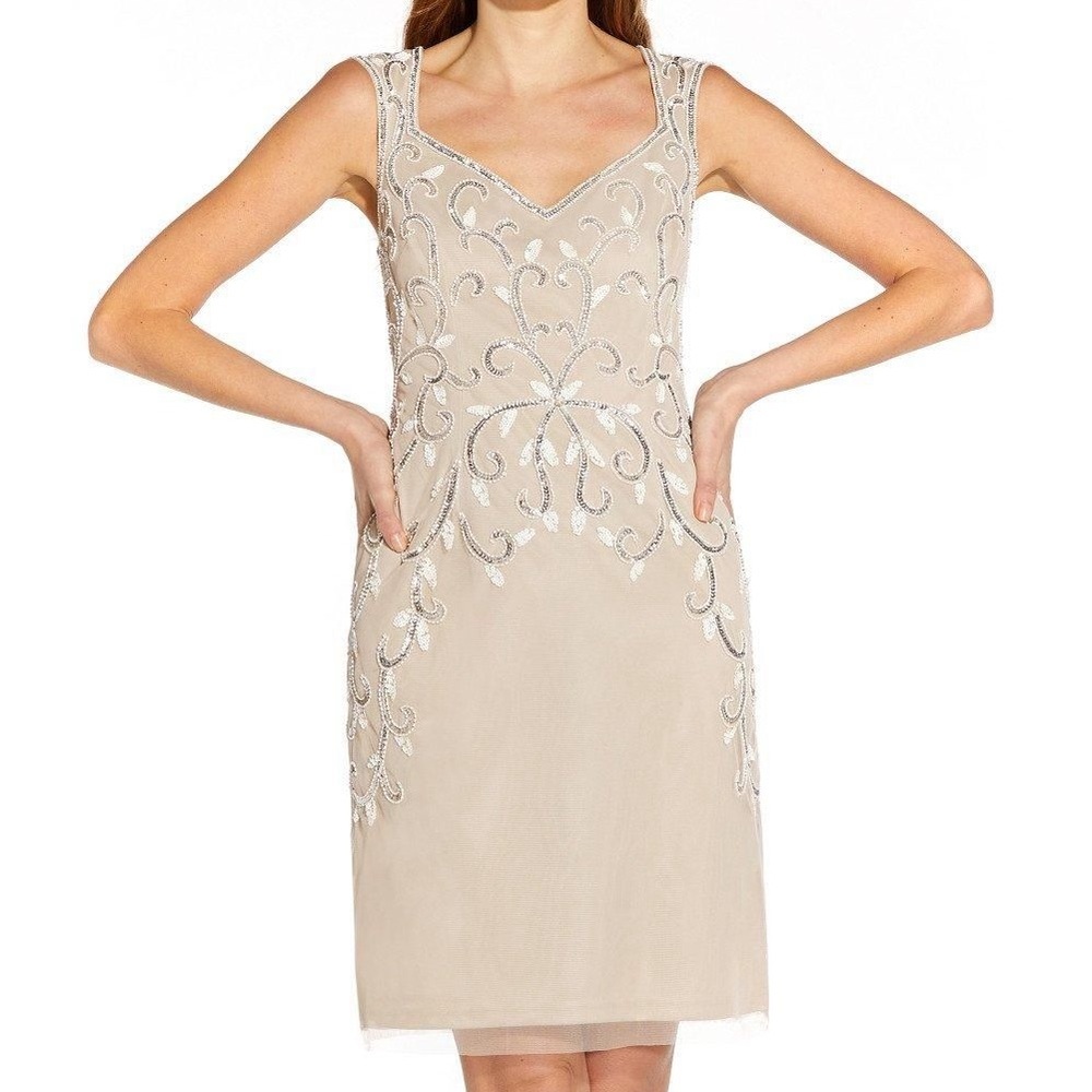 Pappell Studio Women's Beige Beaded Sheath Dress